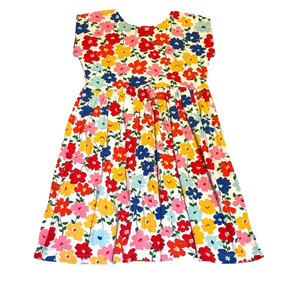 Hanna Andersson Floral Dress Girl US 6-7 120 Multicolor Short Sleeve Cotton Knit
